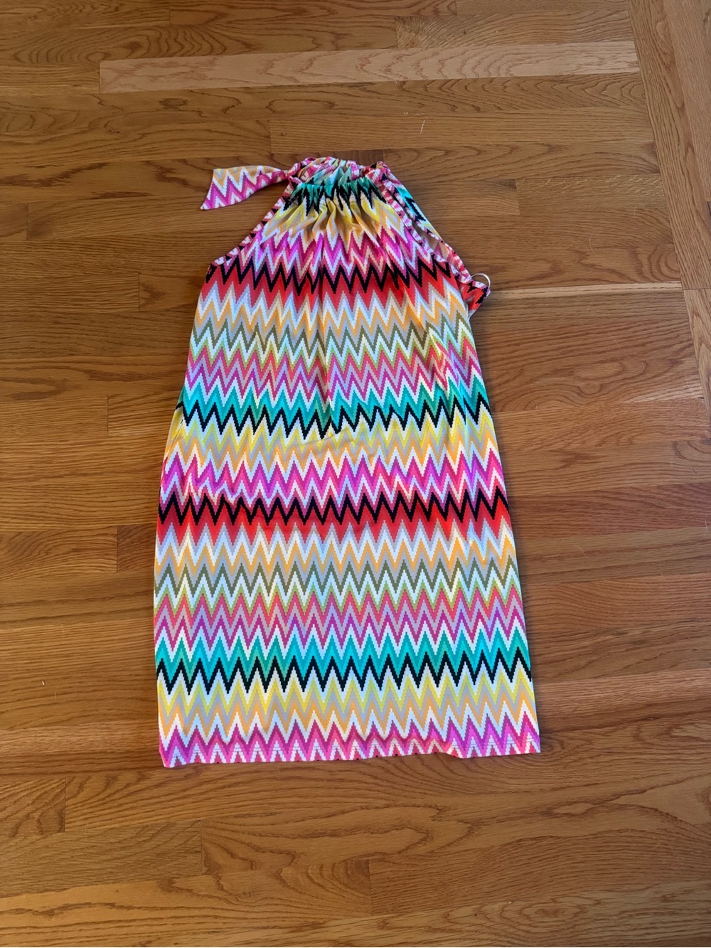 Womenโs small Multicolor Chevron Halter Dress - Pink/Yellow/Blue